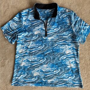 Tail Blue and White Patterned Zip Polo